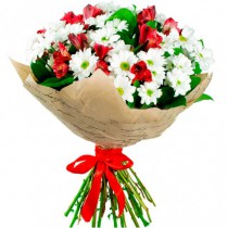 Bright children's bouquet of chrysanthemums and alstromeries
