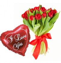Heart-balloon + 15 tulips